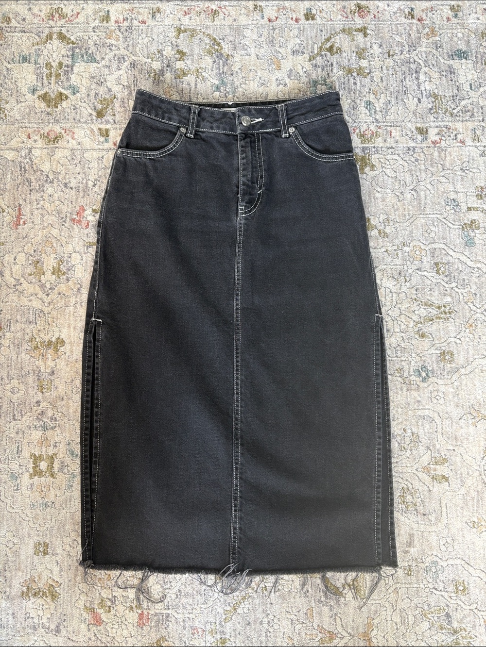 Denim Midi Skirt with Slits